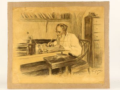 [ТОП-ЛОТ!] Пастернак Л.О. Литография "Лев Толстой за работой", 1908 г.