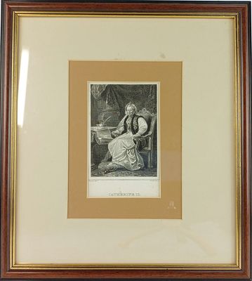 [ГРАВЮРА КОНЦА XVIII В.] Леконт Н., по рисунку Дезена А.-Ж. Гравюра "Екатерина II с манифестом 