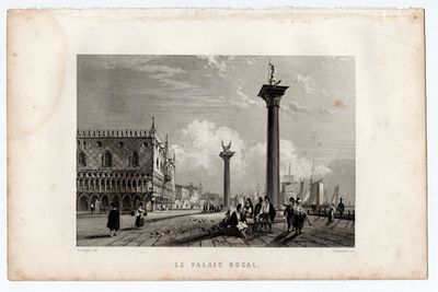 [ЕВРОПЕЙСКАЯ ГРАВЮРА XIX В.] Утвайт Ж.-Ж. по рисунку Руарга А. Гравюра "Палаццо Дукале" 