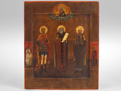 Икона с избранными именными святыми: муч. Никита, прп. Сергий Радонежский, св. Иулиана (?). 