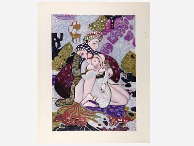 [Заслуженный художник РФ!] Яушева О.Р. Цветная литография &laquo;Двое&raquo;, рубеж 1980-1990-х. 
На 