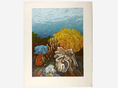 Мухрашин А. (?) Цветная литография &laquo;Подводный мир&raquo;, 1993 г. 
На лицевой стороне работы в 