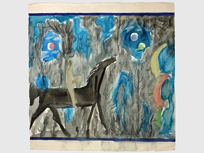 [Архив художника] Курзенков Л.С. Рисунок "Ночное", 1970-е гг. 
Бумага, акварель. Размер: 65,5 