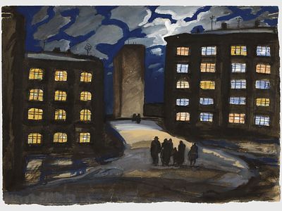 [Архив художника] Курзенков Л.С. Рисунок &laquo;Ночное&raquo;, 1970-е гг. 
Бумага, акварель, гуашь, тушь. 