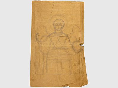 [Архив художника] Курзенков Л.С. Рисунок "Эскиз росписи храма", 1970-е гг. 
Бумага, карандаш. 