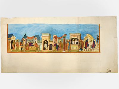 [Архив художника] Курзенков Л.С. Рисунок "Эскиз росписи храма", большой размер, 1970-е гг. 
