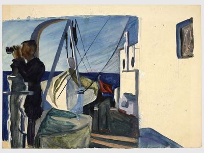 [Архив художника] Курзенков Л.С. Рисунок &laquo;Лодки&raquo;, 1970-е гг. 
Бумага, акварель, карандаш. 