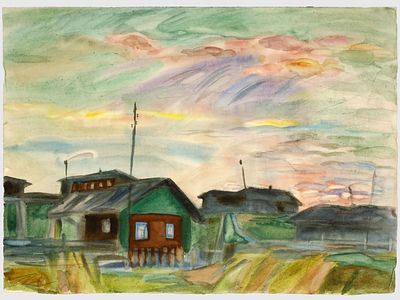 [Архив художника] Курзенков Л.С. Рисунок &laquo;Сумпосад&raquo;, 1974 г. 
Бумага, акварель, карандаш. 