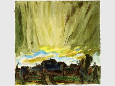 [Архив художника] Курзенков Л.С. Рисунок &laquo;Деревня&raquo;, 1970-е гг. 
Бумага, акварель, карандаш. 