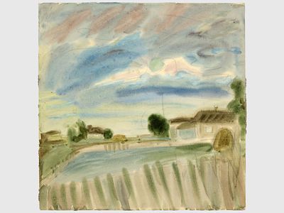 [Архив художника] Курзенков Л.С. Рисунок &laquo;Вечереет&raquo;, 1970-е гг. 
Бумага, акварель, карандаш. 