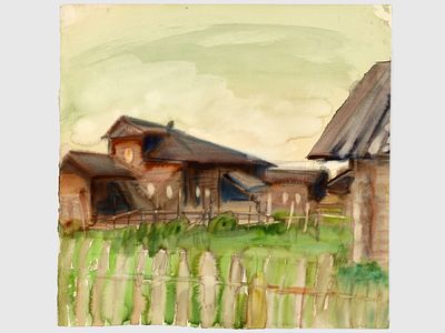 [Архив художника] Курзенков Л.С. Рисунок &laquo;Константиново (к вечеру)&raquo;, 1979 г. 
Бумага 