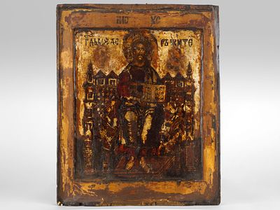 [Двойной ковчег, редкий извод] Икона Спас на престоле (Спас Златая Риза). Российская империя 