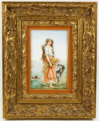 [Живопись на фарфоре] Фарфоровый пласт "Сбор хвороста", Европа, Франция, последняя треть XVIII 