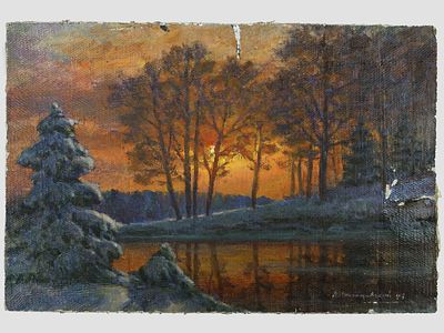 Стаборовский А. (по подписи). Картина &laquo;Зимний вечер&raquo;, 1993 г. (?). 
На лицевой стороне 