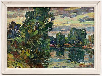 Чаянов В.С. Картина &laquo;К вечеру&raquo;, 1996 г., Москва. 
На лицевой стороне работы в правом нижнем 