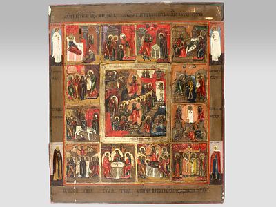 Икона &laquo;Воскресение Христово с двунадесятыми праздниками&raquo;. Центральная Россия , Холуй (?) 