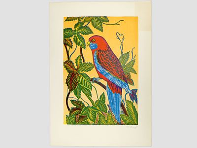 [Комбинат Графического искусства РСФСР] Хохлов И.И. Цветная линогравюра &laquo;Попугай&raquo;, конец 