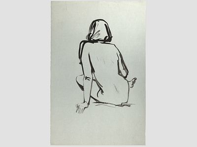 [Архив художника] Курзенков Л.С. Рисунок &laquo;Сидящая обнаженная&raquo;, 1970-е гг. 
Работа не имеет 