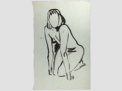 [Архив художника] Курзенков Л.С. Рисунок &laquo;Обнаженная на коленях&raquo;, 1970-е гг. 
Работа не имеет 