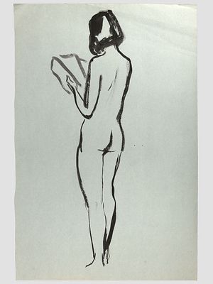 [Архив художника] Курзенков Л.С. Рисунок &laquo;Стоящая обнаженная&raquo;, 1970-е гг. 
Работа не имеет 