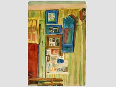 [Архив художника] Курзенков Л.С. Картина &laquo;Стена. Часы. Фотографии&raquo;, 1970-е гг. 
Работа не 