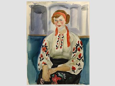 [Архив художника] Курзенков Л.С. Рисунок &laquo;Портрет девушки в народном костюме. Днепр&raquo;, 1972 