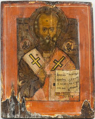 Икона Николай Чудотворец Мирликийский, Последняя треть XIX века. Центральная Россия. Холуй. 
