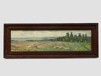 [Архив художника] Костюков В.И. Картина &laquo;Подмосковные просторы&raquo;, 1997 г. 
На лицевой стороне 