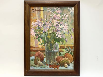 [Архив художника] Костюков В.И. Картина &laquo;Натюрморт с грибами&raquo;, 2003 г. 
На лицевой стороне 