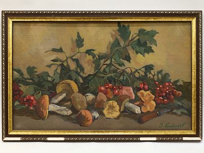 [Архив художника] Костюков В.И. Картина &laquo;Грибы и калина&raquo;, 2002 г. 
На лицевой стороне работы в 
