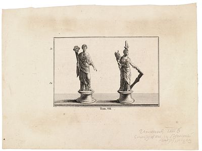 [Гравюра XVIII в.!] Гравюра книжная &laquo;Статуэтки из Помпей&raquo;, XVIII в., Италия. 
В композицию 