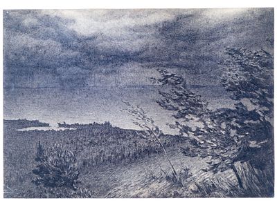 Бурков А.В. Рисунок &laquo;Ветер над озером&raquo;, 1968 г. 
На оборотной стороне листа присутствует 