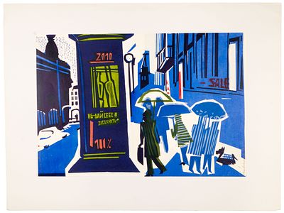 [Городские пейзажи Санкт-Петербурга!] Васильева Е. Линогравюра с элементами коллажа &laquo;Синий 