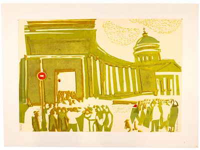 [Городские пейзажи Санкт-Петербурга!] Васильева Е. Литография &laquo;Толпа у Казанского II&raquo;, 2009 г. 