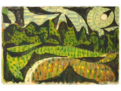 [Абстракционизм] Максимов А.Д. Картина "Жизнь на земле", 1971 г., Москва. 
На лицевой стороне 