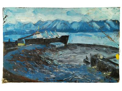 Неизвестный художник. Картина &laquo;Морское&raquo;, 1985 г. 
На лицевой стороне работы в правом нижнем 