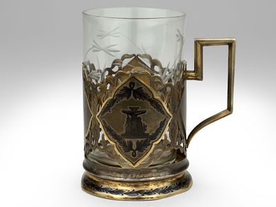 Подстаканник "Большой Театр" с тонким стаканом . СССР, Артель Московский Ювелир, 1960 год. 