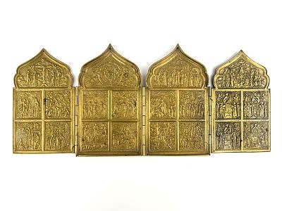 Четырёхстворчатый складень Двунадесятые праздники. Старообрядческие мастерские. Россия 