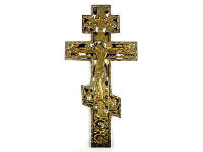 Напрестольный крест в эмалях с текстом Светилена на обороте. Россия, середина XIX в. 
Медный 