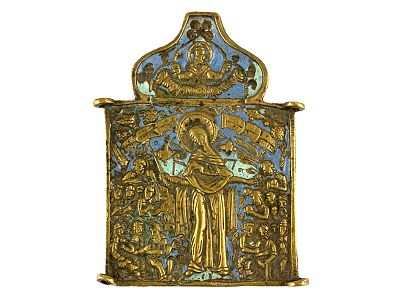 Средняя часть складня &laquo;Богородица всех скорбящих радость&raquo;. Россия, конец XIX века. 
Медный 