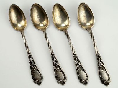 Набор 4 шт. Кофейная ложка. Серебро. Модерн. Дизайн "Дубок". Российская Империя, начало ХХ 