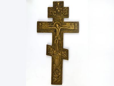Крест напрестольный. Российская Империя, последняя четверть XIX века. 
Медный сплав, 