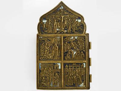 Левая створка складня. "Благовещение", "Рождество", "Рождество Пресвятой Богородицы" 