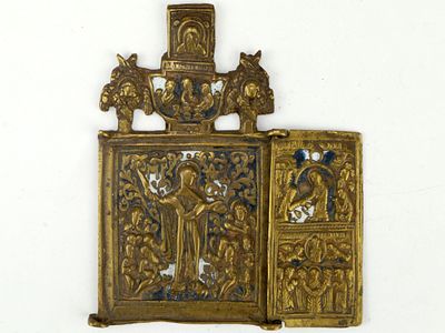 Складень "Всех скорбящих радость". Российская Империя, 2-я половина XIX века. 
Медный сплав 