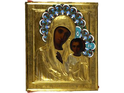 [Подокладная] Икона "Богородица Казанская". Российская Империя, начало ХХ века. 
Дерево 