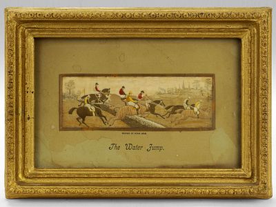 Тканная картина &laquo;Скачки, Прыжки через ров с водой&raquo;. Машинная вышивка конца ХIХ - начала XX 