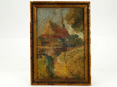 Импрессионизм. Картина. Художник Херенг. Пейзаж с домом. Польша . 1937г . 
Картон, 