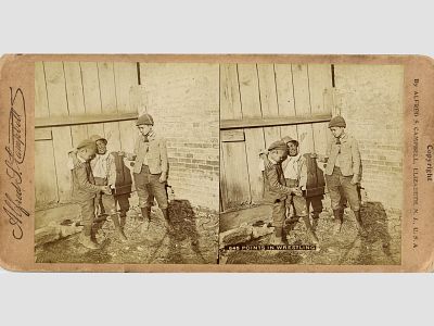Стереофотография "Мальчишки". США, начало 20 века. 
Размер 9х18 см. 
Состояние хорошее, 