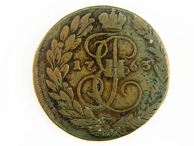 2 копейки 1763 ЕМ. Российская империя. Екатерина II. 
Медь. Вес 20,74 г. Гурт сетчатый. 