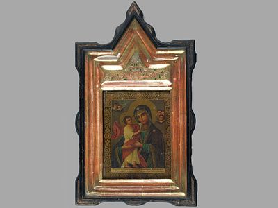 Икона "Богоматерь Взыскание погибших", в оригинальном киоте в русском стиле. XIX 